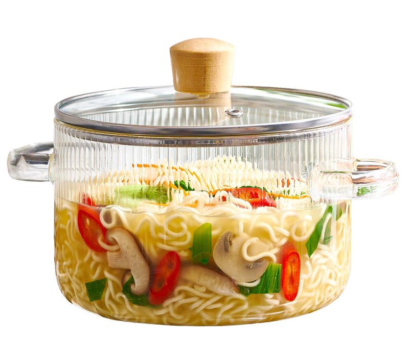 Le'raze Glass Cooking Pot with Lid - 1.6L(54oz) Heat Resistant Borosilicate Glass Cookware Stovetop Pot Set - Simmer Pot with Cover Safe for Soup, Milk, Baby Food Clear