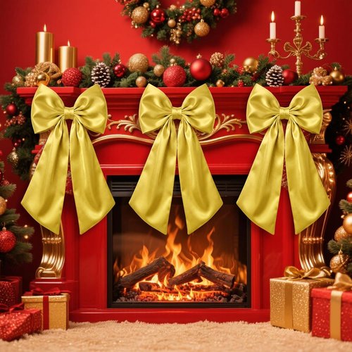 Gold Satin Bow Decorations by [Brand Name] - 3 Pcs 2 FT Large Hanging Wall Decor for Weddings & Parties