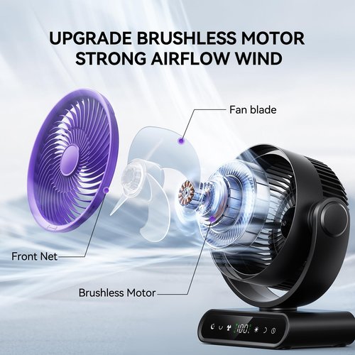 Doublepow 40000mAh 9-Inch Rechargeable Fan,Portable Fans with Night Light,120° Oscillating Desk Fans with Remote,5 Speed,Strong Airflow,for Living Room,Home,Office,Camping (Black)