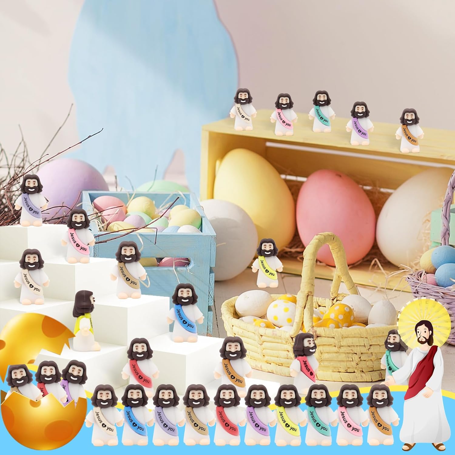 YuDanae Jesus Loves You Figures - 100pcs Baby Jesus Party Favors for Baptism & Easter Crafts