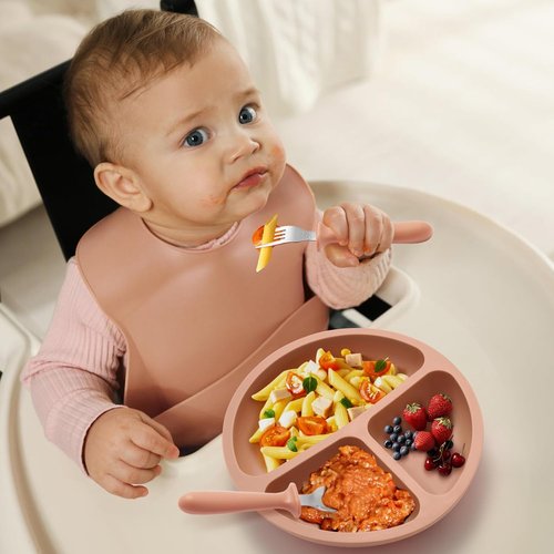 Eascrozn Toddler Plates - 3 Pack Divided Suction Plates | Food Grade Silicone, BPA Free, Non-Slip, Dishwasher Safe