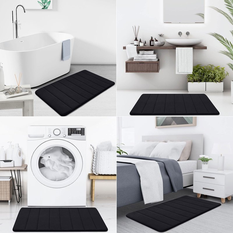 Buganda Memory Foam Bath Mat, 55" x 24", Ultra Soft and Non-Slip Bathroom Rugs, Water Absorbent and Machine Washable Bath Rug Runner for Bathroom, Shower, and Tub, Black