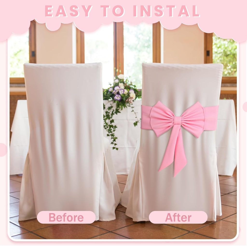 Skiennix Spandex Chair Sashes - 10 Pcs Elastic Chair Bows for Wedding & Party Decor | Pink