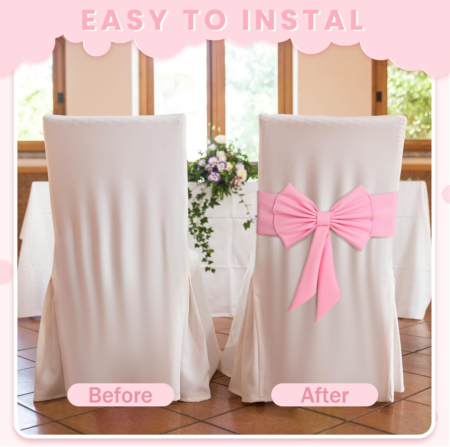 Skiennix Spandex Chair Sashes - 10 Pcs Elastic Chair Bows for Wedding & Party Decor | Pink