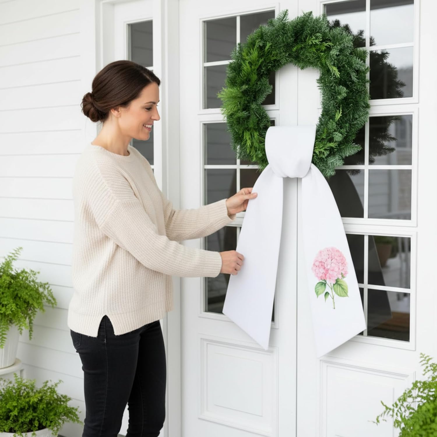 VitalCozy Pink Hydrangea Wreath - Elegant Satin Sash for Front Door Decor | Perfect for Indoor & Outdoor Use