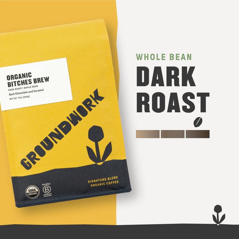 GROUNDWORK B*tches Brew Whole Bean Coffee Dark Roast Blend - USDA Organic Signature Blend Coffee Beans - 12oz Bag (Pack of 2)