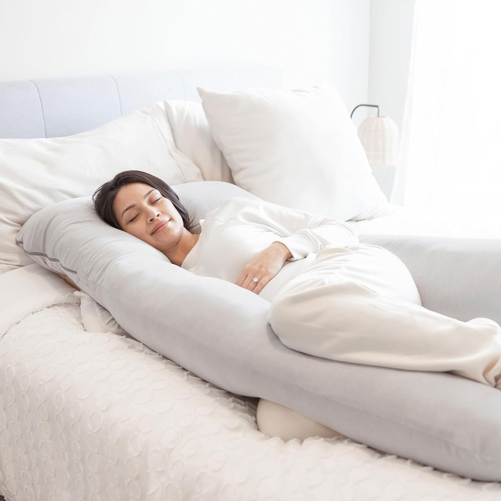Regalo Premium U-Shaped Pregnancy Pillow - Ultra Soft Full Body Support for Sleeping & Feeding | Grey Removable Cover