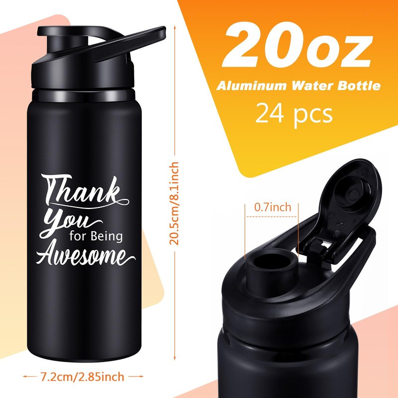 Mumufy 24 Pcs Thank You Water Bottles Bulk 20 oz Reusable Aluminum Leakproof Sports Water Bottle with Snap Lid Employee Appreciation Gifts for Team Staff Coworker Teacher(Mixed Color)