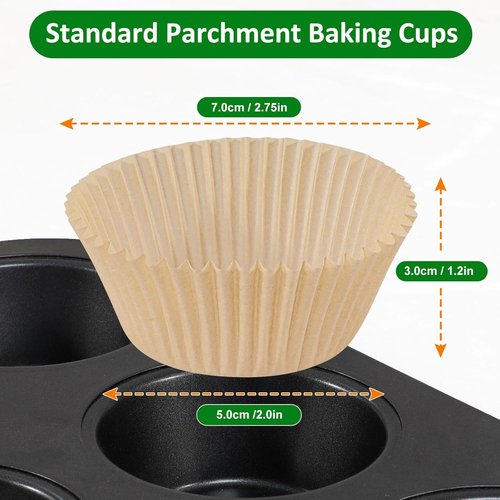 Caperci Parchment Cupcake Liners - 225pcs Standard Muffin Cups with Excellent Greaseproof & Non-Stick Design (Natural)