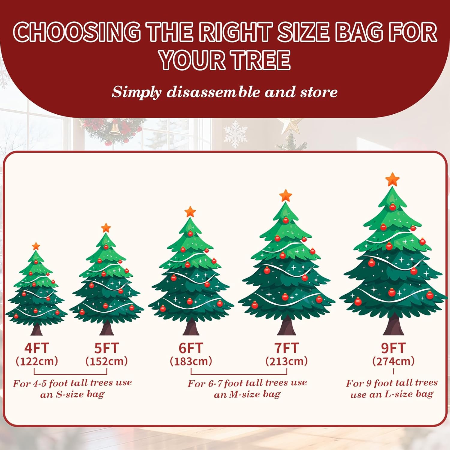 Skiennix Heavy Duty Christmas Tree Bag - 7.5 FT with Dual Zippers & Reinforced Handles | Large Red Capacity