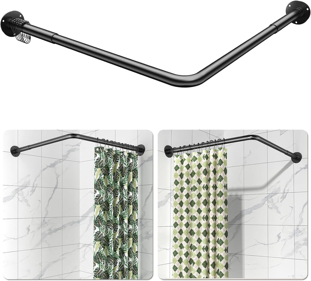 YASONIC L-Shaped Shower Curtain Rod - Durable Design with 3 Pack Corner Shower Caddy