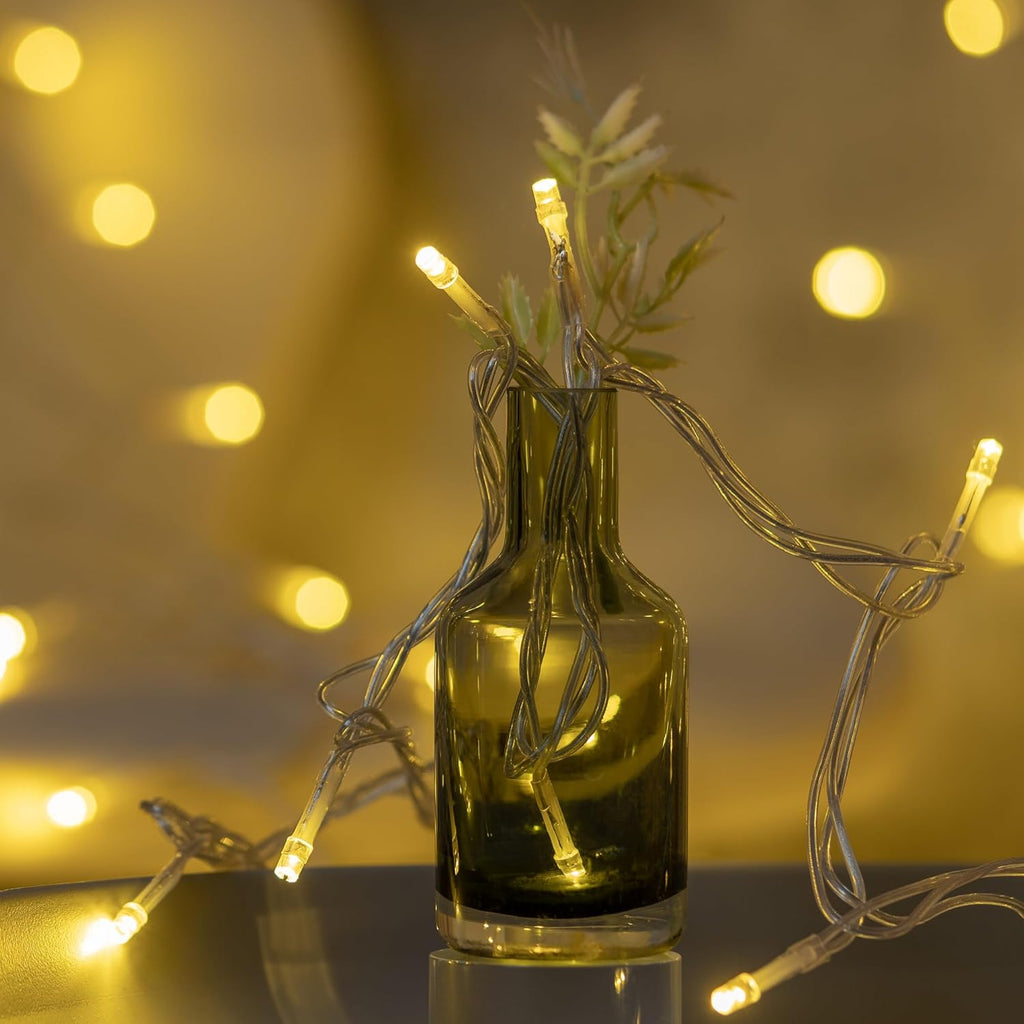 Skiennix 300 Count Warm White LED String Lights - 100 Feet Wide Angle with 8 Modes & Clear Cord