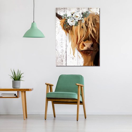 Highland Cow Art and Farmhouse Wall Decor - Country Canvas Printing Rustic Bedroom Decor Retro Yak Wall Art Home Artwork Print Used in Bathroom Office Bedroom Kitchen Dining Room Decorate