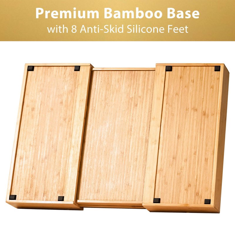 Umilife Extra Large Expandable Kitchen Siverware Utensils Drawer Organizer, 19" Deep for Big Drawer, Adjustable Bamboo Wood Drawer Divider with Curved Grooves, Cutlery Tray Flatware Holder