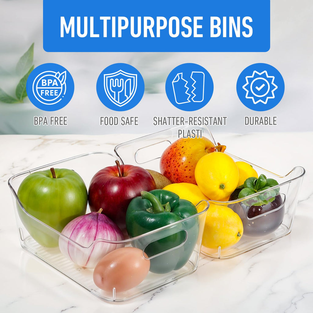 12 Pcs Clear Plastic Storage Bins, Multi-Use Organization and Storage Containers for Pantry, Cabinet, Refrigerator, Freezer, Bathroom, Organizer Bins for Home & Kitchen