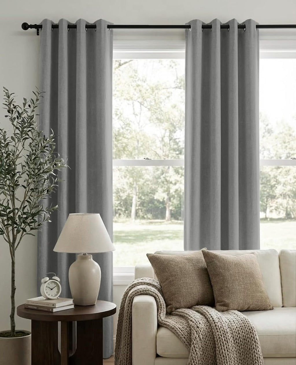 Skiennix 100% Blackout Curtains - Thermal Insulated Grey Linen Drapes | 50" W x 84" L, 2 Panels