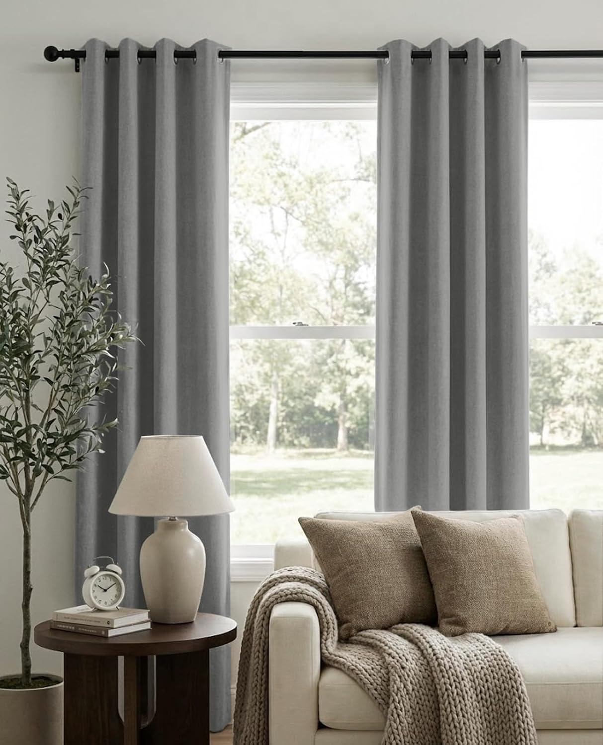 Skiennix 100% Blackout Curtains - Thermal Insulated Grey Linen Drapes | 50" W x 84" L, 2 Panels