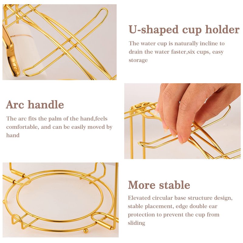 CHILDIKE Teacups and Saucers Display Stand, Tea Cup Holder, Metal Foldable Storage Rack for Espresso and Cappuccino Cup - Gold