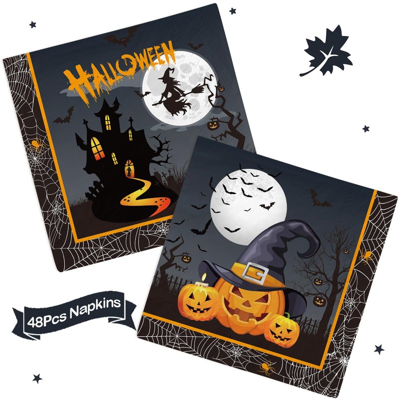 Yavxzvbw 120Pcs Halloween Paper Plates and Napkins Set Halloween Party Decorations Supplies Disposable Utensils with Cups Forks for Witch Spooky Adults Party Serves 24