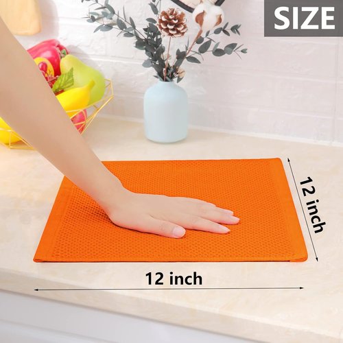 Homaxy 100% Cotton Waffle Weave Dish Cloths - Ultra Soft & Absorbent Quick-Drying Towels | 12x12 Inches, 6-Pack, Orange
