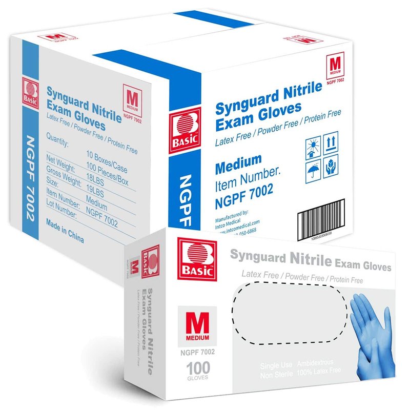 INTCO Basic Nitrile Exam Gloves, Medical Gloves Disposable Latex Free Powder-Free For Exam, Food Prep Cleaning, Large Case of 1000, L, NGPF7003