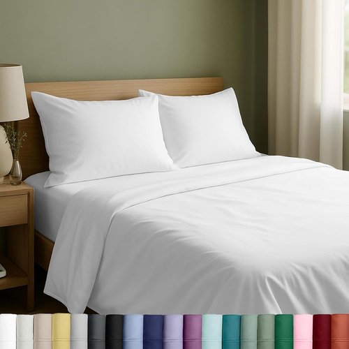 California Design Den King Size Sheets Set - Natural 100% Cotton, Soft Sateen Weave, Deep Pockets (White)