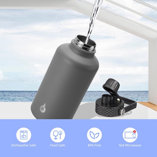 BJPKPK Half Gallon Insulated Water Bottles with Straw Lid, 64oz Large Water Jug, Stainless Steel Bottles with 3 Lids and Paracord Handle, Thermo for Hot & Cold Liquid, Navy Blue