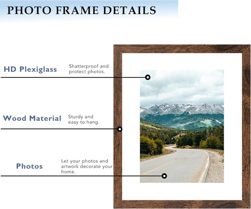 Deep Brown 11x14 Picture Frame by [Brand Name] - Display 8x10 with Mat or 11x14 Without Mat