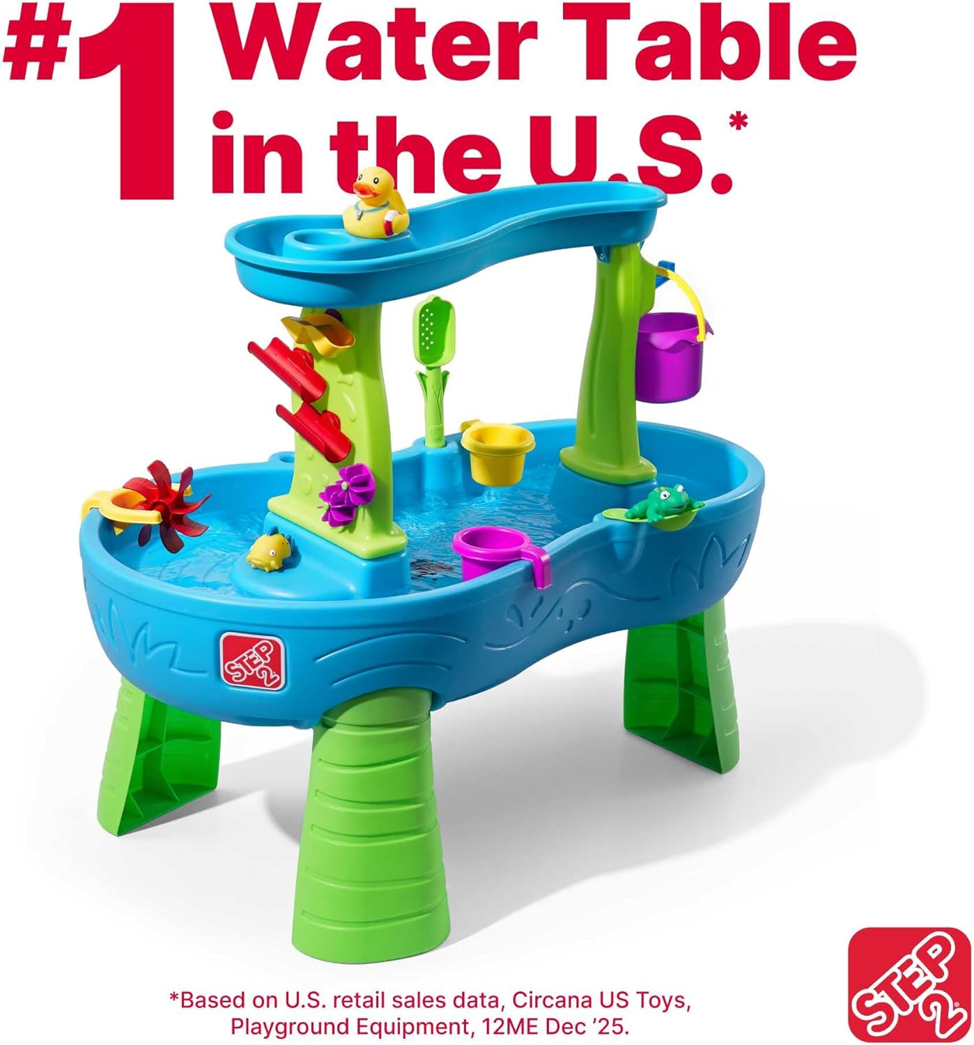 Step2 Rain Showers Water Table - Engaging Sensory Playset for Kids 1.5+ Years - Blue & Green, 13 Accessories