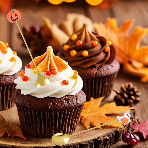 Cabilock 6Pcs Halloween Coffee Spoons, Stainless Steel Dessert Tea Spoons, Halloween Golden Pumpkin Witch Hat Ghost Design, Tableware Serving Utensils for Party and Kitchen