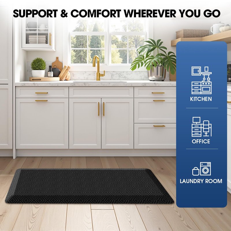 Mattitude 4/5 Inch Thick Kitchen Mat Cushioned Anti-Fatigue Floor Mat Water Resistant Non-Slip Mats and Rugs Standing and Comfort Desk Mats for House Sink Office Laundry (Black, 17.3"x39")