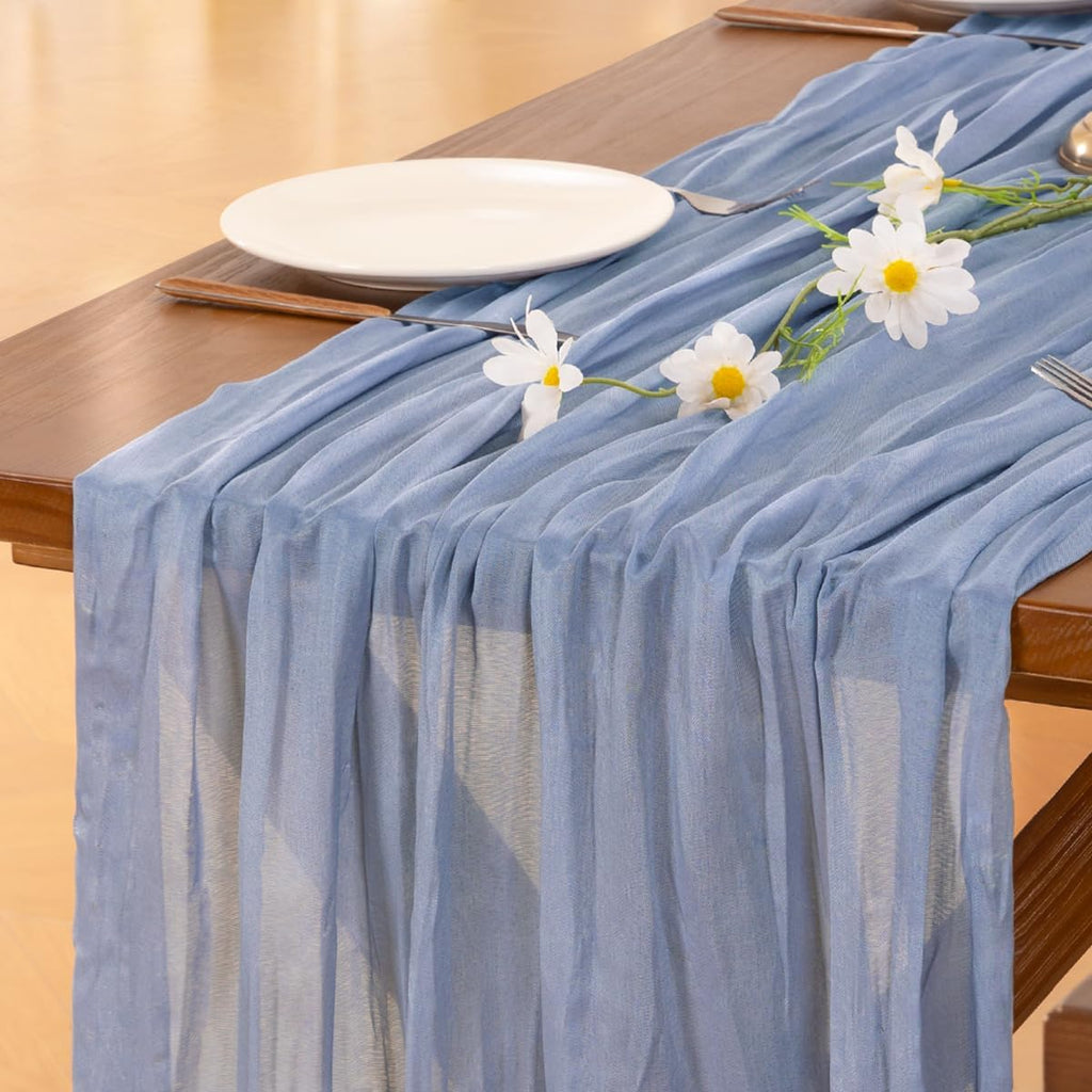 Socomi Cheesecloth Table Runner - Dusty Blue Boho Rustic 120 Inch for Weddings & Parties | Home Decor