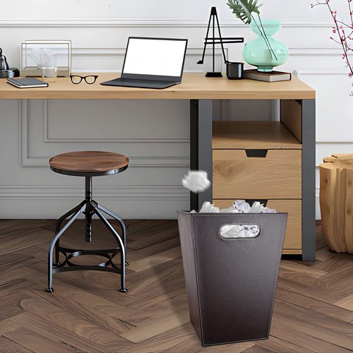 GORESE Leather Trash Can Bathroom Wastebasket, 16L/4.2 Gallon Office Garbage Can with Handles for Near Desk, Square Bedroom Waste Basket Bin for Home Dorm Decorative Brown