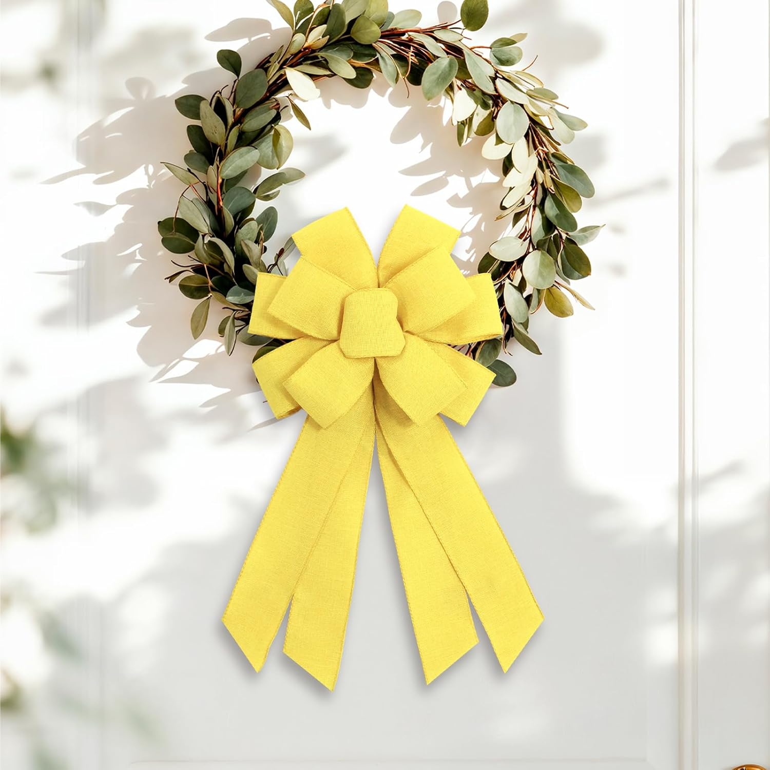 Skiennix Large Yellow Wreath Bow - Perfect for Fall & Thanksgiving Home Decorations | Christmas Farmhouse Style