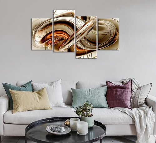 Large Burnt Orange Abstract Canvas Wall Art Prints, Modern Mid-Century Framed Line Art Pictures for Living Room Bedroom Decor, Home Decoration