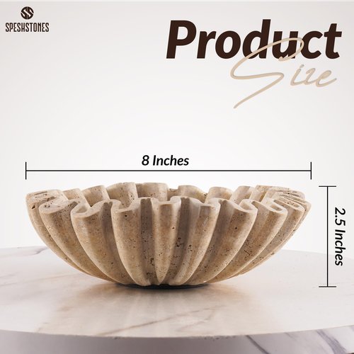 SPESHSTONES Marble Decorative Bowl 8 Inch Travertine Stone Fruit Bowl for Kitchen Counter, Centerpieces for Tables & Gifts, Large Ruffle Bowl, Aesthetic Scalloped Bowls for Home Decor Accents