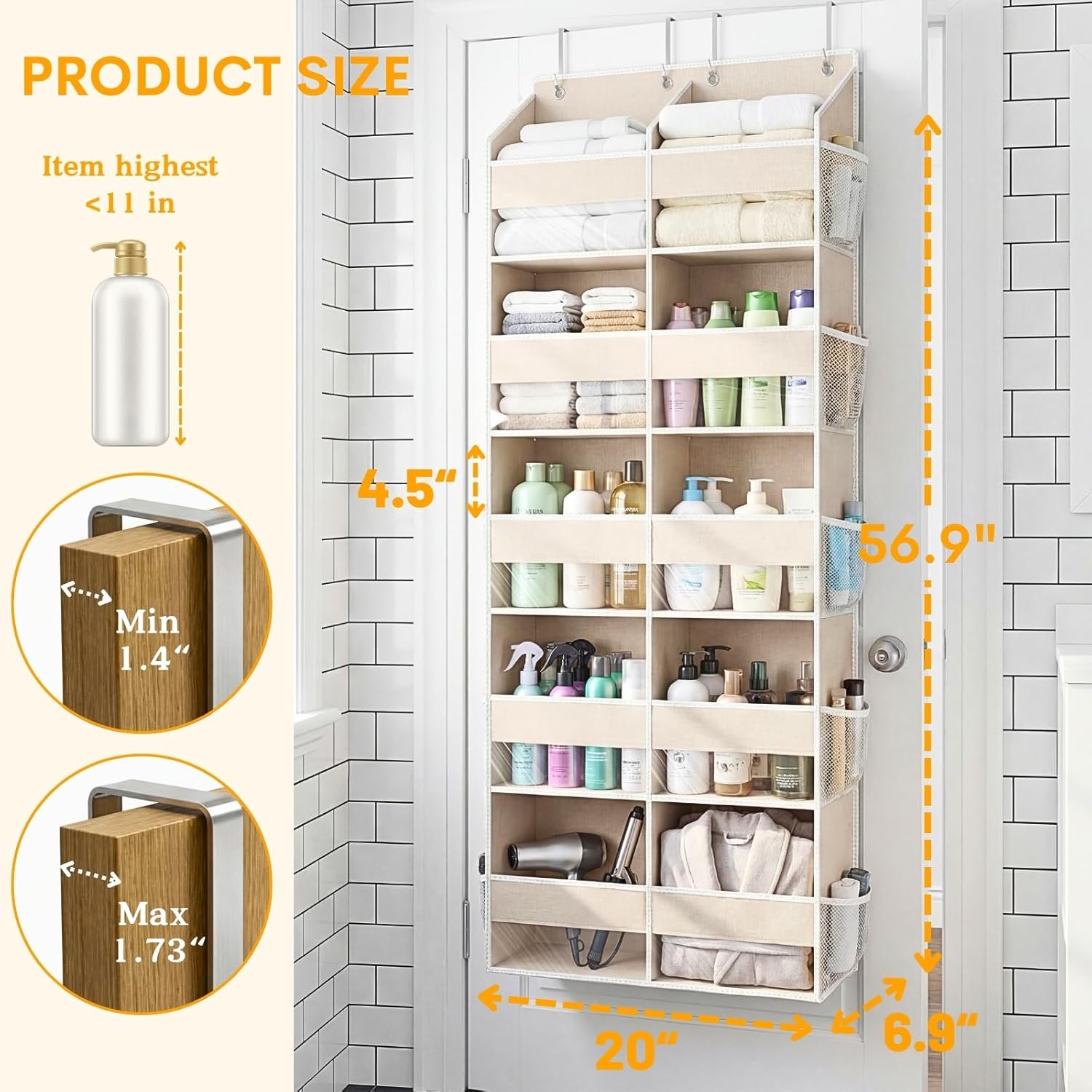 Ofiray-Home Over The Door Organizer - Extra Large 5-Tier Storage with 10 Compartments | Beige, 80 lbs Capacity