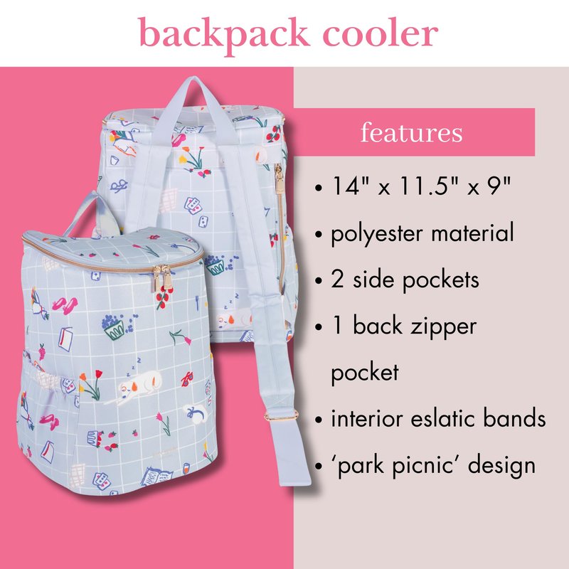 kate spade new york Insulated Backpack Cooler Large Capacity, Portable Soft Cooler Bag for Picnics, Beach, Pool, Hiking (Park Picnic)