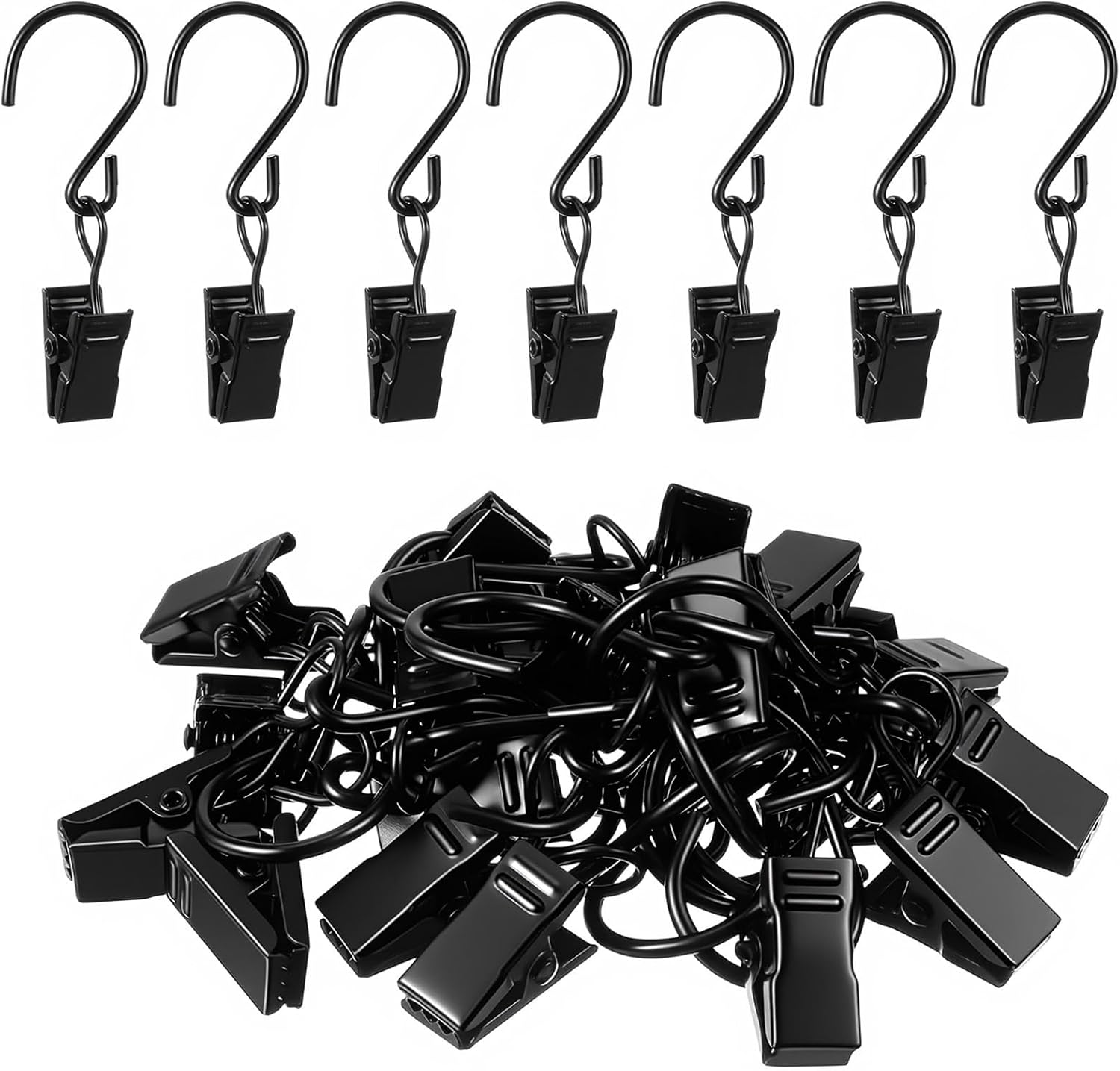 Ouligay Heavy-Duty S Hook Curtain Clips - 20 PCS Metal Hangers for Holiday Lights & Crafts | 2.17 Inch Black
