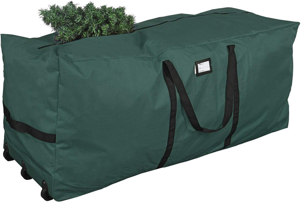 Primode Rolling Tree Storage Bag - Heavy Duty Holiday Tree Container with Wheels | Fits Up to 9 ft, Green, 28" H x 16" W x 60" L