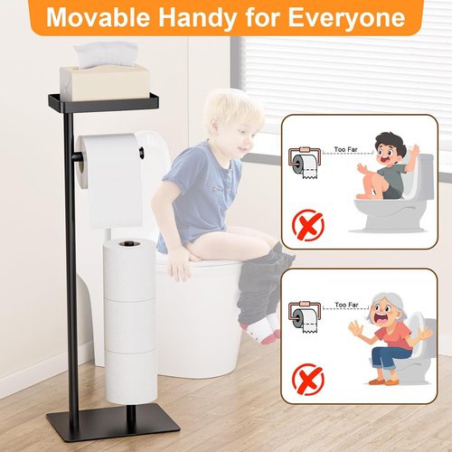 Freestanding Toilet Paper Holder - Rustproof Metal Stand with Weighted Base & Storage for 4 Rolls | No Drilling