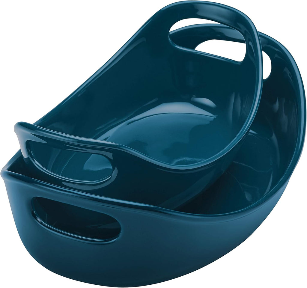 Rachael Ray Ceramics Oval Baker Set - 2-Piece Marine Blue for Perfect Baking & Serving