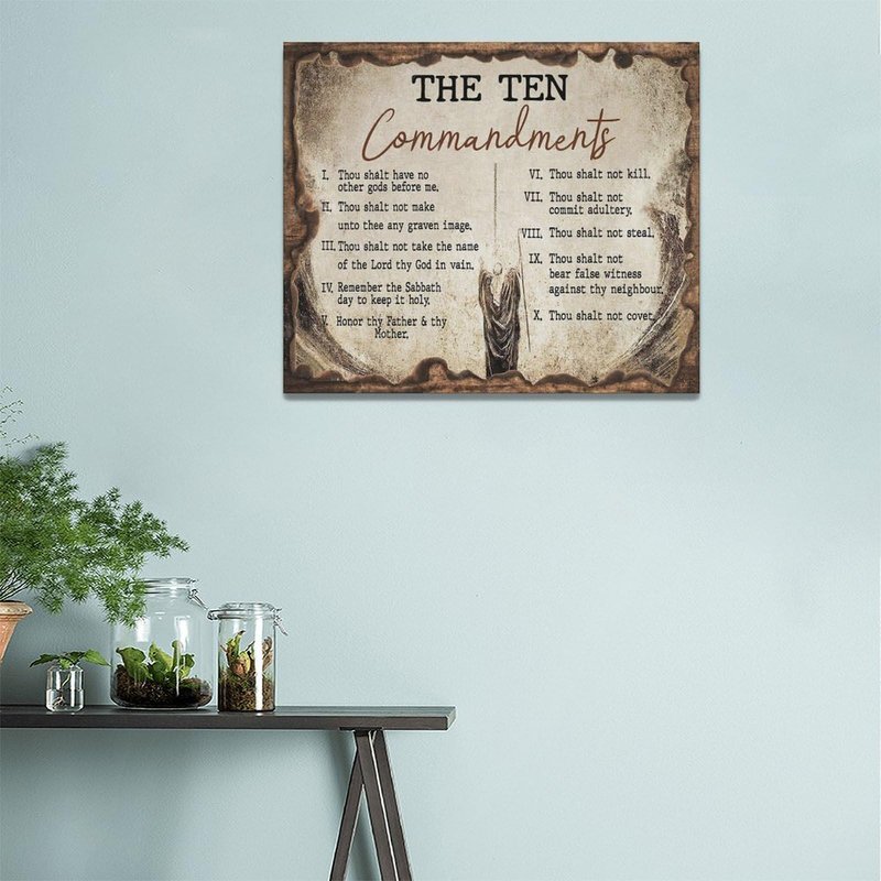The Ten Commandments Wall Art 10 Commandments Christian Bible Verse Religion Scripture Pictures Wall Decor Canvas Painting Prints Artwork Framed for Church Living Room Bedroom Office 24"x20"