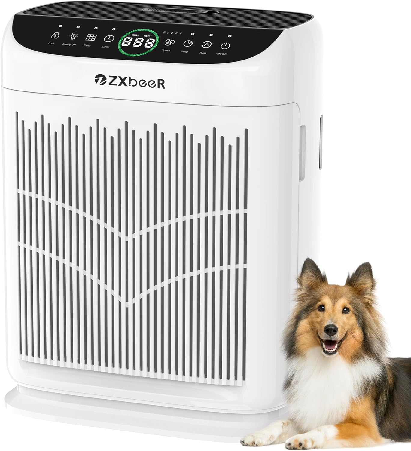 ZXBEER HEPA Air Purifier - Double-Sided Design with Washable Filter & PM2.5 Sensor | Ideal for Large Rooms Up to 3000 Ft² (White)