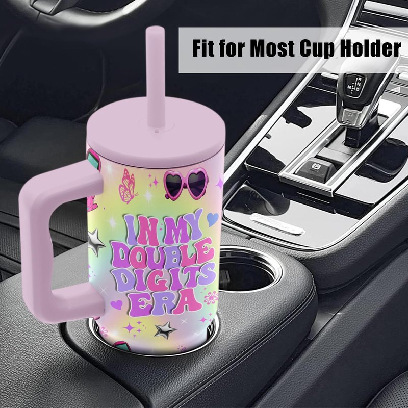 Hiboss Birthday Gifts for 10 Year Old Girls, in My Double Digits Era Tumbler with Handle 24oz, 10th Birthday Gifts for Girls, Iridescent Girl Music Disco Theme Party Cup