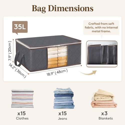 Lifewit 8-Pack 35L Clothes Storage Bins - Foldable Blanket Bags with Zippers & Clear Windows