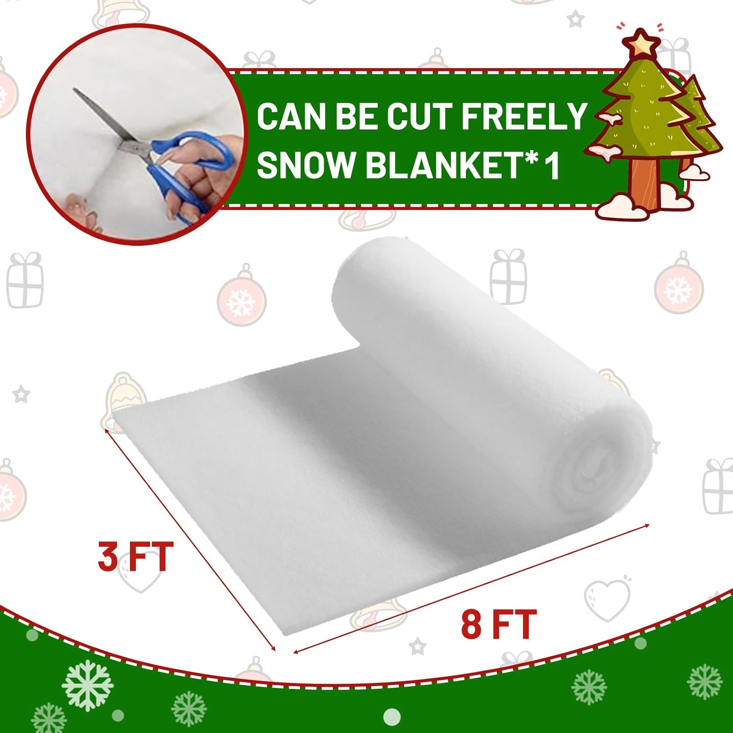 Skiennix Fake Snow Blanket - Thickened 3 x 8 Ft Christmas Decoration | Artificial Snow for Holiday Parties
