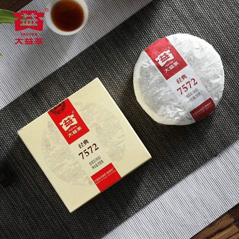 TAETEA Yunnan 7572 Classic Ripe Pu-erh Tea, Aged Puerh Pu'er Tea Cake Black Tea for Daily Drink and Gift 150g / 5.29oz (Ripe)