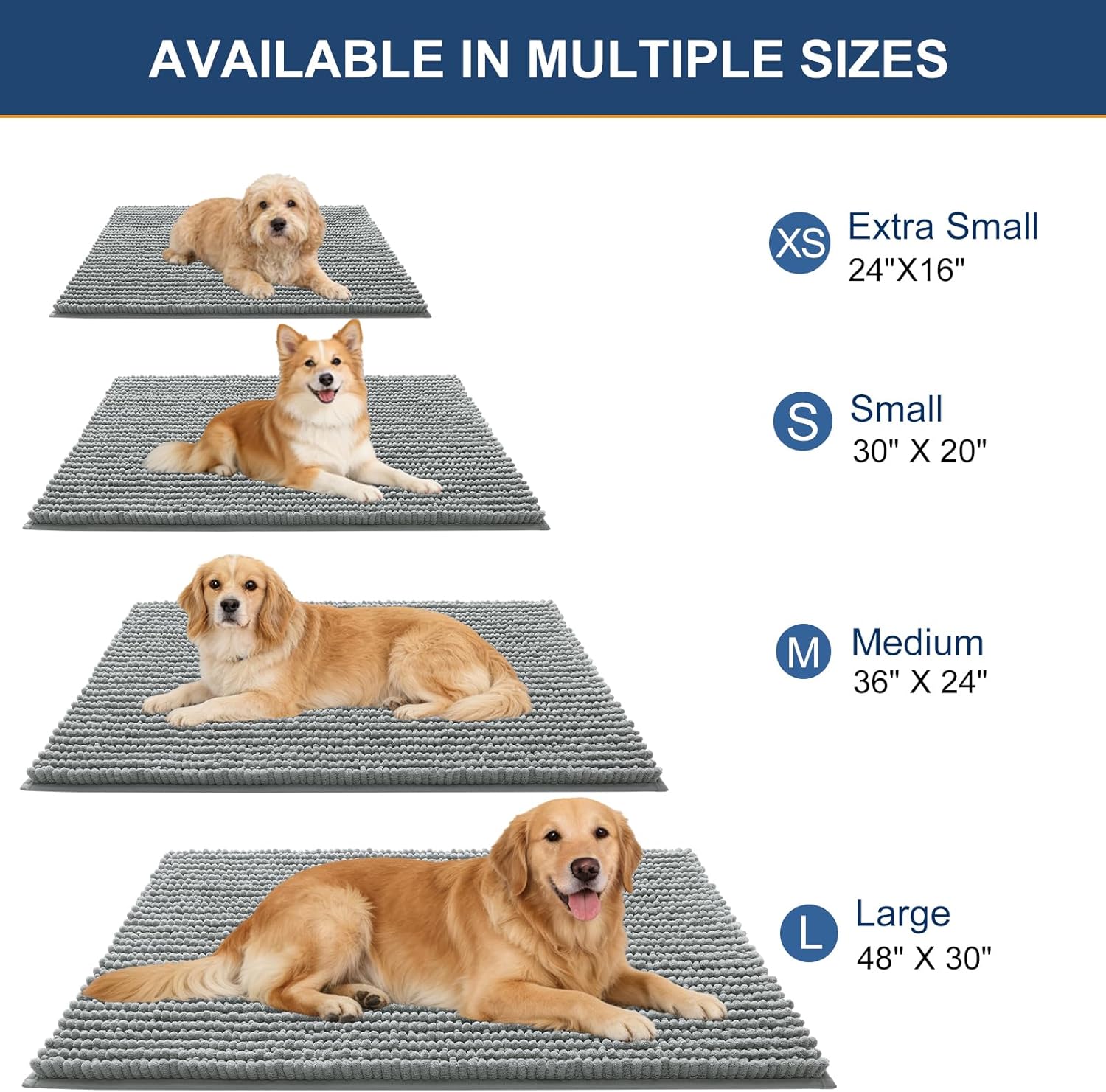 OLANLY Dog Door Mat - Ultra Absorbent Chenille Mud Doormat | Non-Slip, Washable, 47x24, Grey