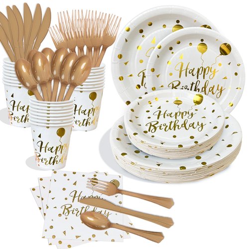 EiPibaibyi Checkered Party Pack - 150ct Disposable Plates & Napkins Set (50x7” & 50x9” Plates + 50 Napkins) for Birthdays, Holidays, Events (Motto Plates, White)
